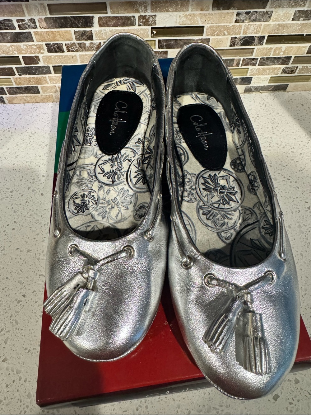 Cole Haan Metallic Silver Tassel Ballet Flats Size 6